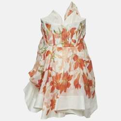 Pre Owned Zimmermann Orange Floral Print Linen Blend Tranquillity Draped Top M