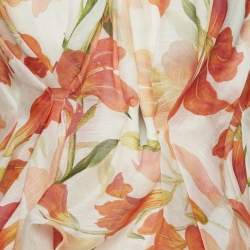 Pre Owned Zimmermann Orange Floral Print Linen Blend Tranquillity Draped Top M