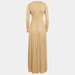 Pre Owned Zimmermann Gold Metallic Jersey Gathered Gown M