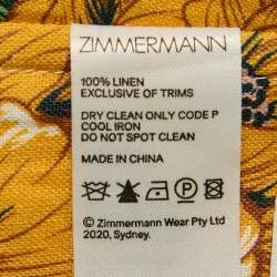 Zimmermann Multicolor/Yellow Poppy Floral Print Linen Tie-Up Crop Top L