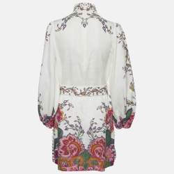 Zimmermann White Floral Print Linen Mini Dress M