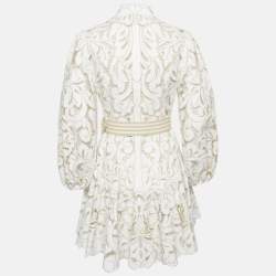 Pre Owned Zimmermann White Floral Broderie Anglaise Linen Belted Mini Dress M