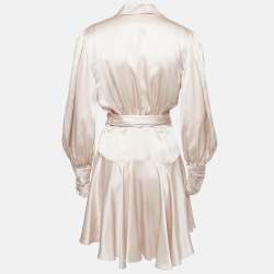 مملوكة مسبقًا Zimmermann Beige Satin Silk Blouson Sleeve Mini Wrap Dress M