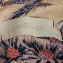 Zimmermann Pink Tree Print Linen Cut-Out Halter Neck Cira Maxi Dress M