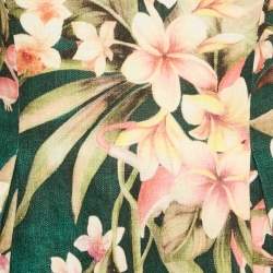 Pre Owned Zimmermann Green Floral Print Linen Tie-Up Detail Lexi Mini Dress M