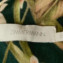 Pre Owned Zimmermann Green Floral Print Linen Tie-Up Detail Lexi Mini Dress M
