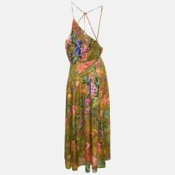 Zimmermann Green Tropical Print Cotton Asymmetric Long Dress M