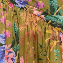 Zimmermann Green Tropical Print Cotton Asymmetric Long Dress M