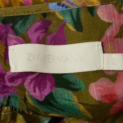 Zimmermann Green Tropical Print Cotton Asymmetric Long Dress M