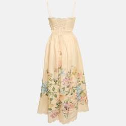 Zimmermann Peach/Orange Floral Print Scallop Detail Halliday Midi Dress M