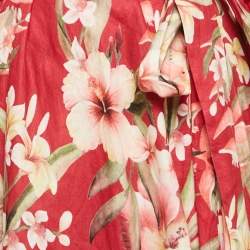 Zimmermann Red Floral Print Linen Lexi Wrap Long Dress S