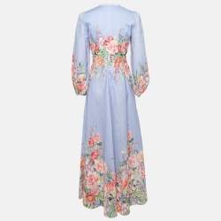 مملوكة مسبقًا Zimmermann Blue Floral Linen Bellitude Midi Dress M