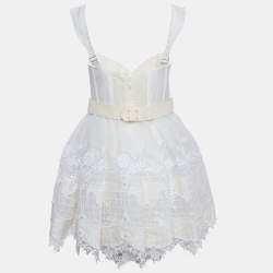 Zimmermann White Map Embroidered Tulle and Linen High-Tide Mini Dress M