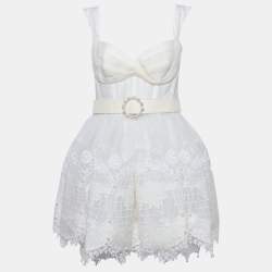 Zimmermann White Map Embroidered Tulle and Linen High-Tide Mini Dress M