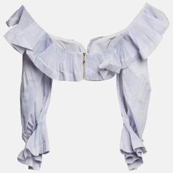 Pre Owned Zimmermann Blue Crepe Ruffled The Lovestruck Crop Top L