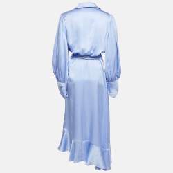 Zimmermann Blue Satin Silk Ruffled Wrap Dress XL