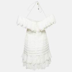 Pre Owned Zimmermann White Linen Blend Super Eight Off-The-Shoulder Mini Dress M