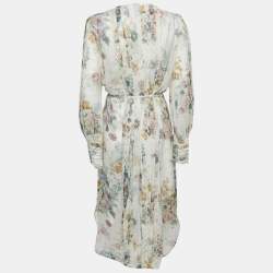 Pre Owned Zimmermann White Floral Print Crepe Scallop Detail Long Dress S