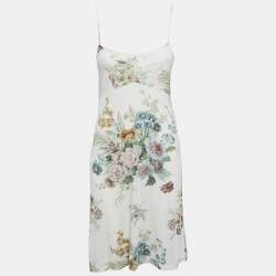 Pre Owned Zimmermann White Floral Print Crepe Scallop Detail Long Dress S