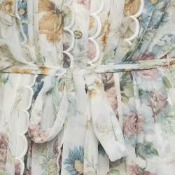 Pre Owned Zimmermann White Floral Print Crepe Scallop Detail Long Dress S