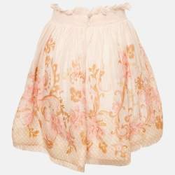 Pre Owned Zimmermann Pink Printed Linen & Silk Mini Skirt S