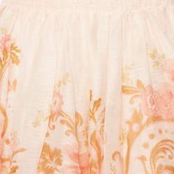 Pre Owned Zimmermann Pink Printed Linen & Silk Mini Skirt S