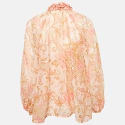 Pre Owned Zimmermann Pink Printed Silk Blend Top XS