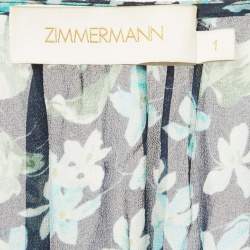 Zimmermann Blue Floral Print Crepe Ruffled  Wrap Mini Dress S