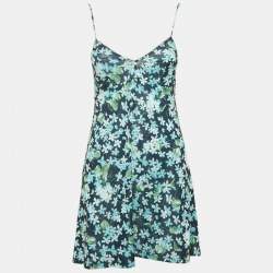 Zimmermann Blue Floral Print Crepe Ruffled  Wrap Mini Dress S