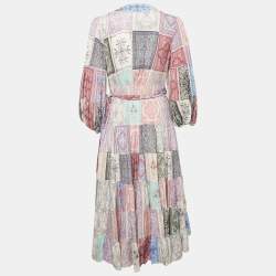Zimmermann Lavender Floral Print Crepe Tiered Midi Wrap Dress M