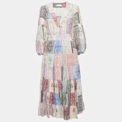 Zimmermann Lavender Floral Print Crepe Tiered Midi Wrap Dress M