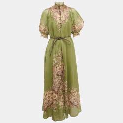 Zimmermann Green Printed Linen Belted Maxi Dress M