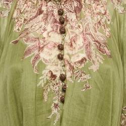 Zimmermann Green Printed Linen Belted Maxi Dress M