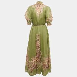 Zimmermann Green Printed Linen Belted Maxi Dress M