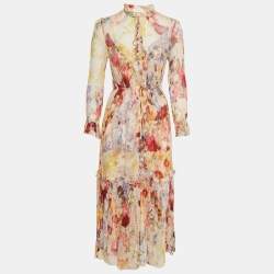 Zimmermann Multicolor Floral Print Silk Belted Wonderland Midi Dress M