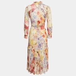 Pre Owned Zimmermann Multicolor Floral Print Silk Belted Wonderland Midi Dress M