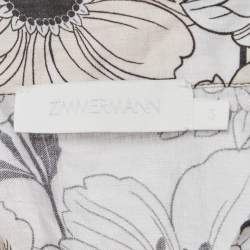 Zimmermann White Floral Print Linen Button Front Blouse L