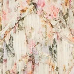 مملوكة مسبقًا Zimmermann Beige Floral Print Silk Tiered Mini Dress S