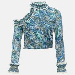 Zimmermann Blue Printed Plisse Ruffled Top S