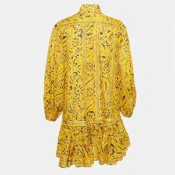 Pre Owned Zimmermann Yellow Printed Cotton Flounce Mini Dress XS