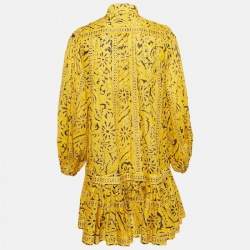 Zimmermann Yellow Printed Cotton Flounce Mini Dress XS