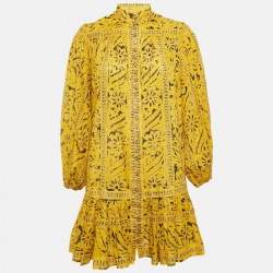 Zimmermann Yellow Printed Cotton Flounce Mini Dress XS