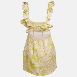 Zimmermann Pink/Yellow Printed Linen Ruffled Cut-Out Mini Dress M