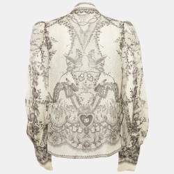 Zimmermann Off-Linen Printed Linen and Silk Button Front Blouse XL