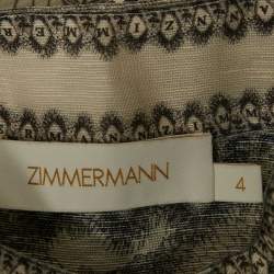Zimmermann Off-Linen Printed Linen and Silk Button Front Blouse XL