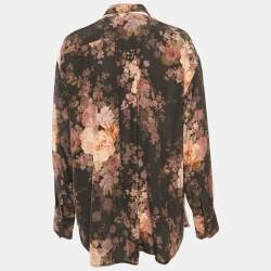 Pre Owned Zimmermann Black Floral Print Silk Neck Tie-Up Button Front Blouse S