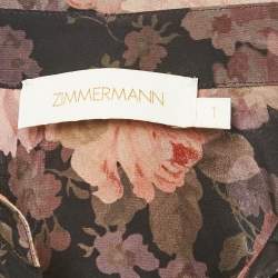 Pre Owned Zimmermann Black Floral Print Silk Neck Tie-Up Button Front Blouse S