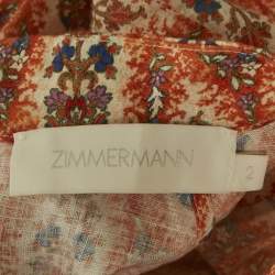 Zimmermann Orange Floral Print Linen Belted Mini Dress M