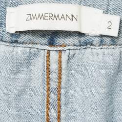 Pre Owned Zimmermann Light Blue Washed Denim Off Shoulder Belted Midi Dress M