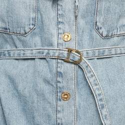 Pre Owned Zimmermann Light Blue Washed Denim Off Shoulder Belted Midi Dress M